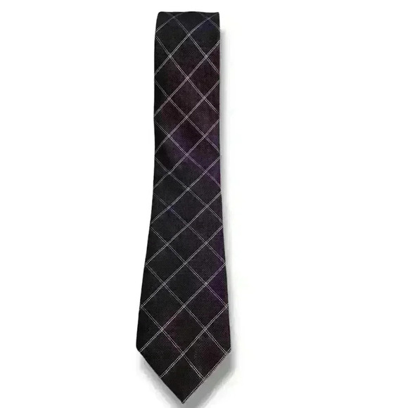Michael Kors Randy Grid Plaid Maroon Tie Neck Workwear Casual Formal #150 - Picture 4 of 6